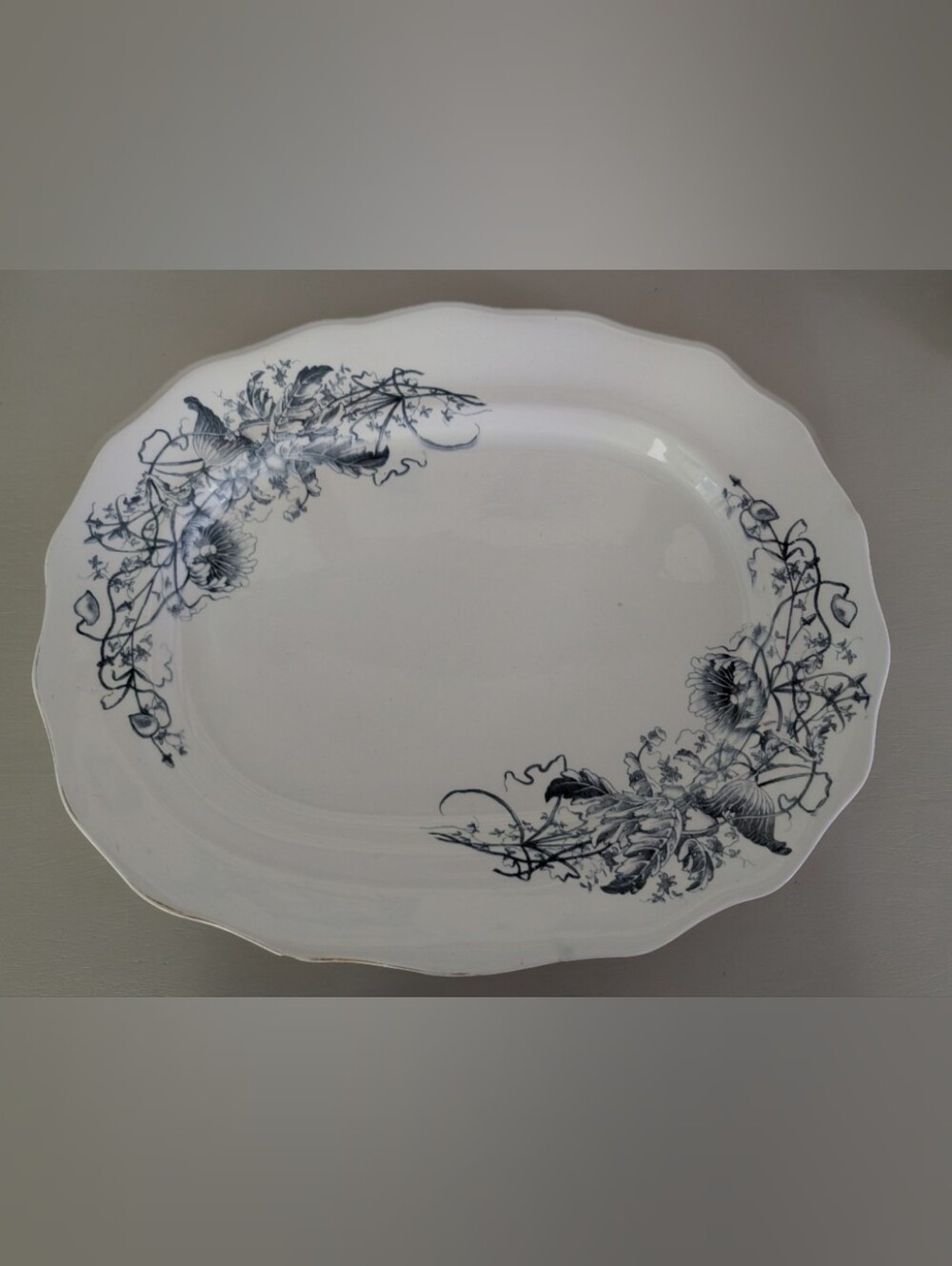 Antique Ironstone Blue Floral Transferware Platter Turners Tunstall England